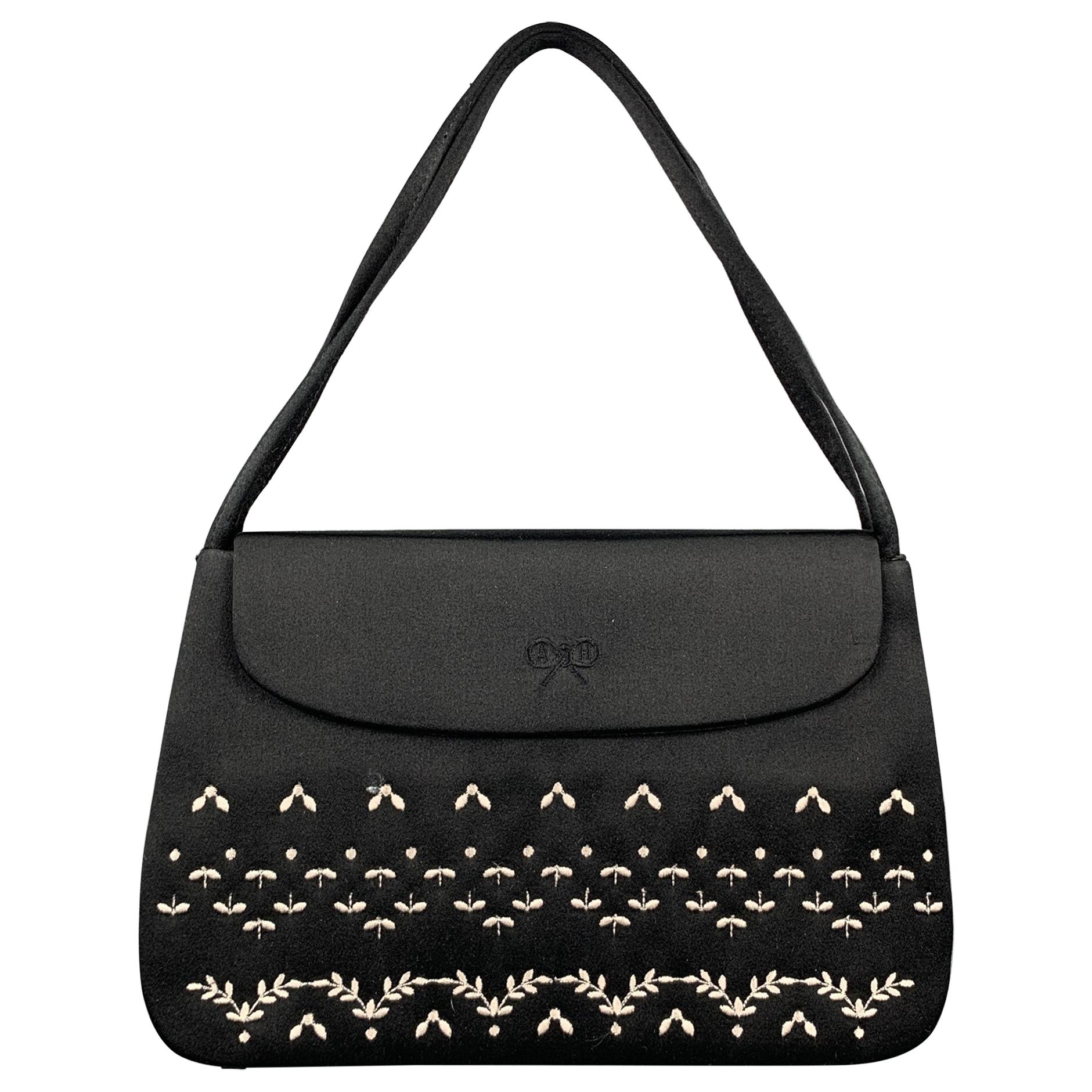ANYA HINDMARCH Black Embroidered Satin Evening Mini Handbag