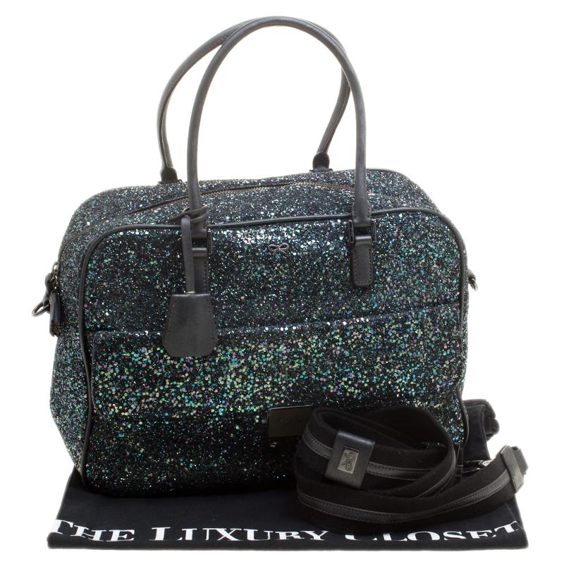 Anya Hindmarch Black Glitter and Leather Carker Boston Bag 6