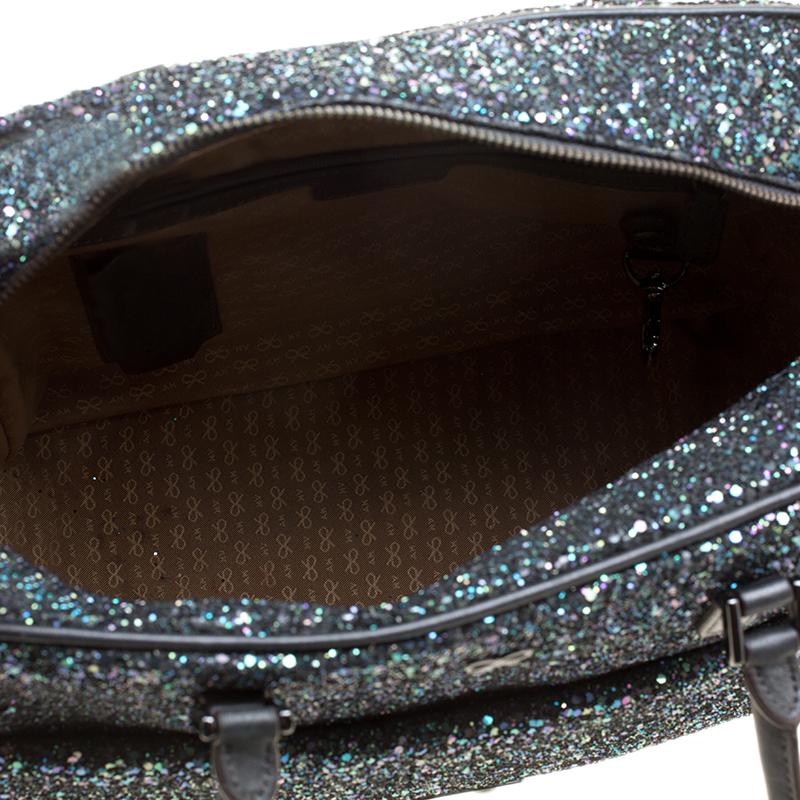 Anya Hindmarch Black Glitter and Leather Carker Boston Bag 2