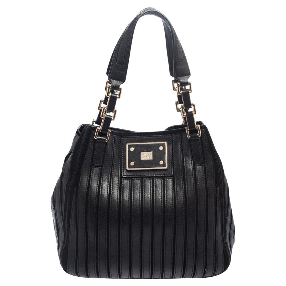 Anya Hindmarch Black Leather and Suede Belvedere Shoulder Bag