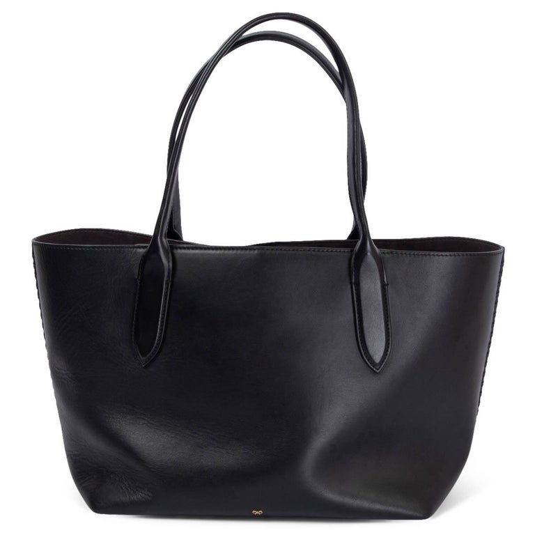 ANYA HINDMARCH black leather BOW DETAILED Shopping Tote Bag For Sale at