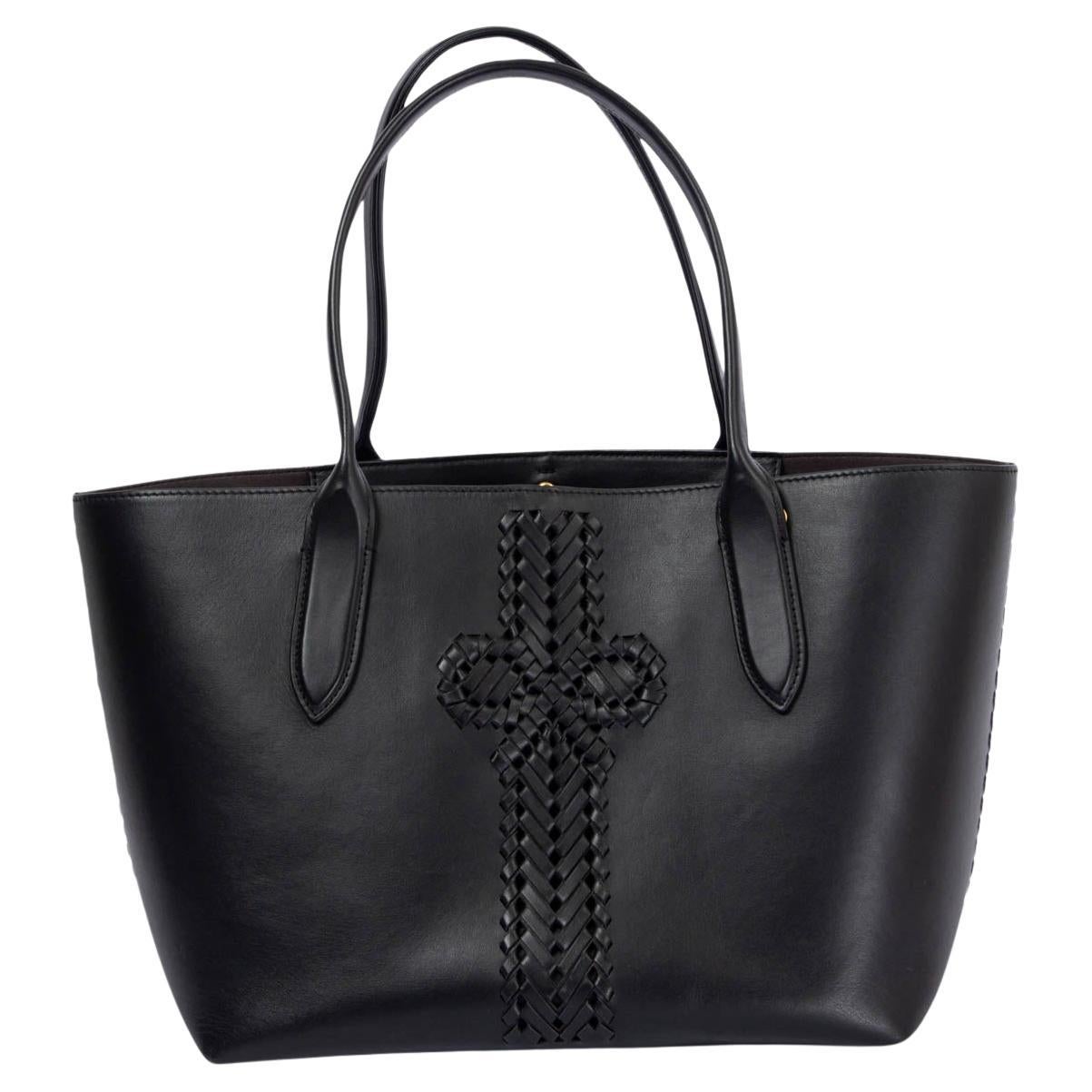 ANYA HINDMARCH black leather BOW DETAILED Shopping Tote Bag