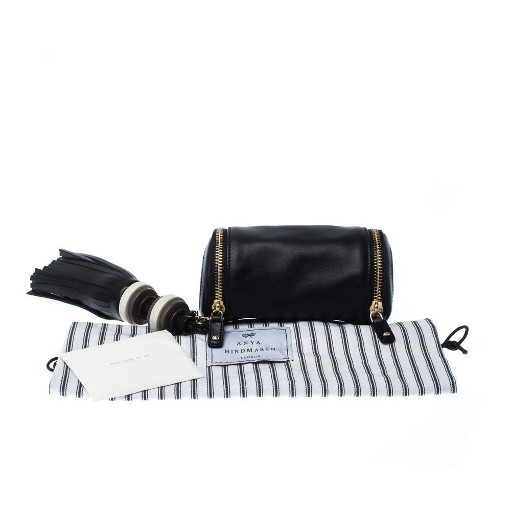 Anya Hindmarch Black Leather Cylinder All Sorts Wristlet Clutch 6