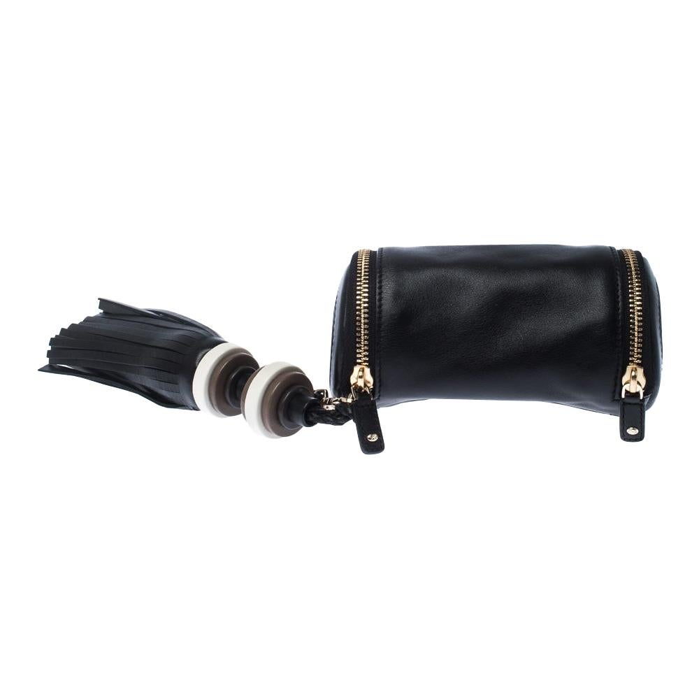Anya Hindmarch Black Leather Cylinder All Sorts Wristlet Clutch