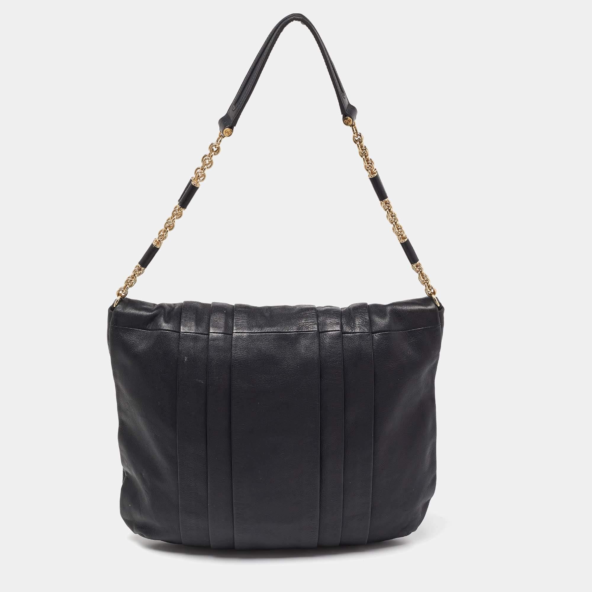 Women's Anya Hindmarch Black Leather Flap Hobo For Sale
