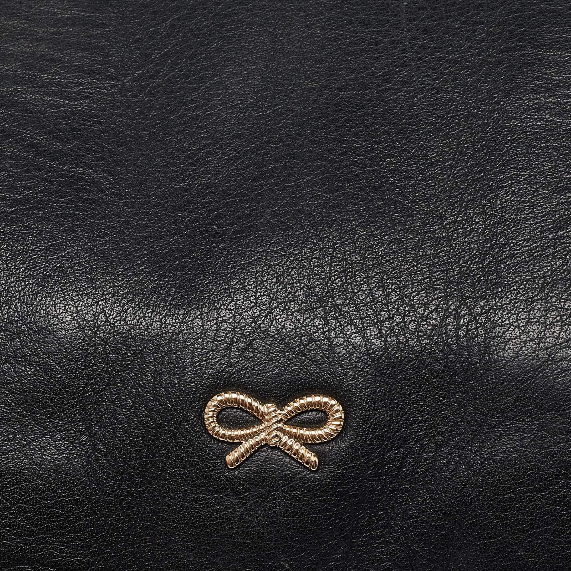Anya Hindmarch Black Leather Flap Hobo For Sale 1