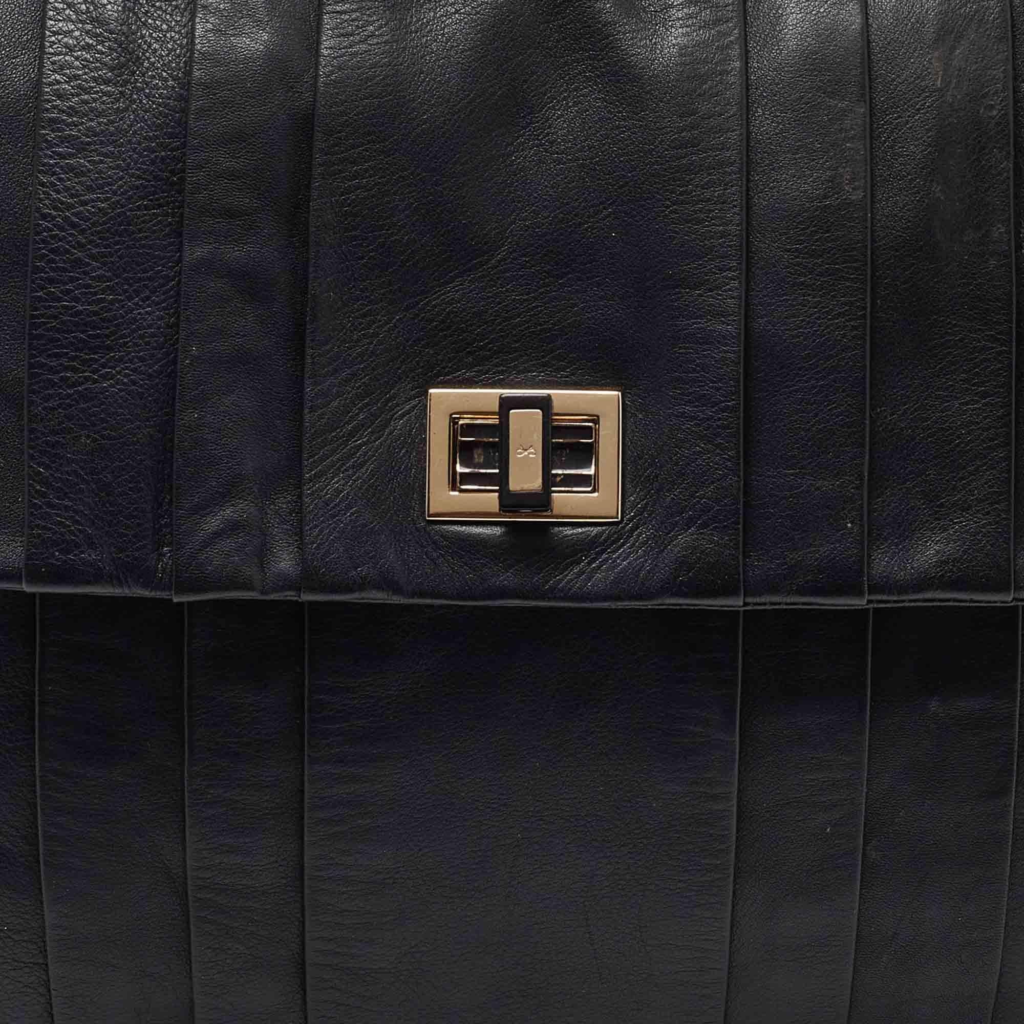 Anya Hindmarch Black Leather Flap Hobo For Sale 2