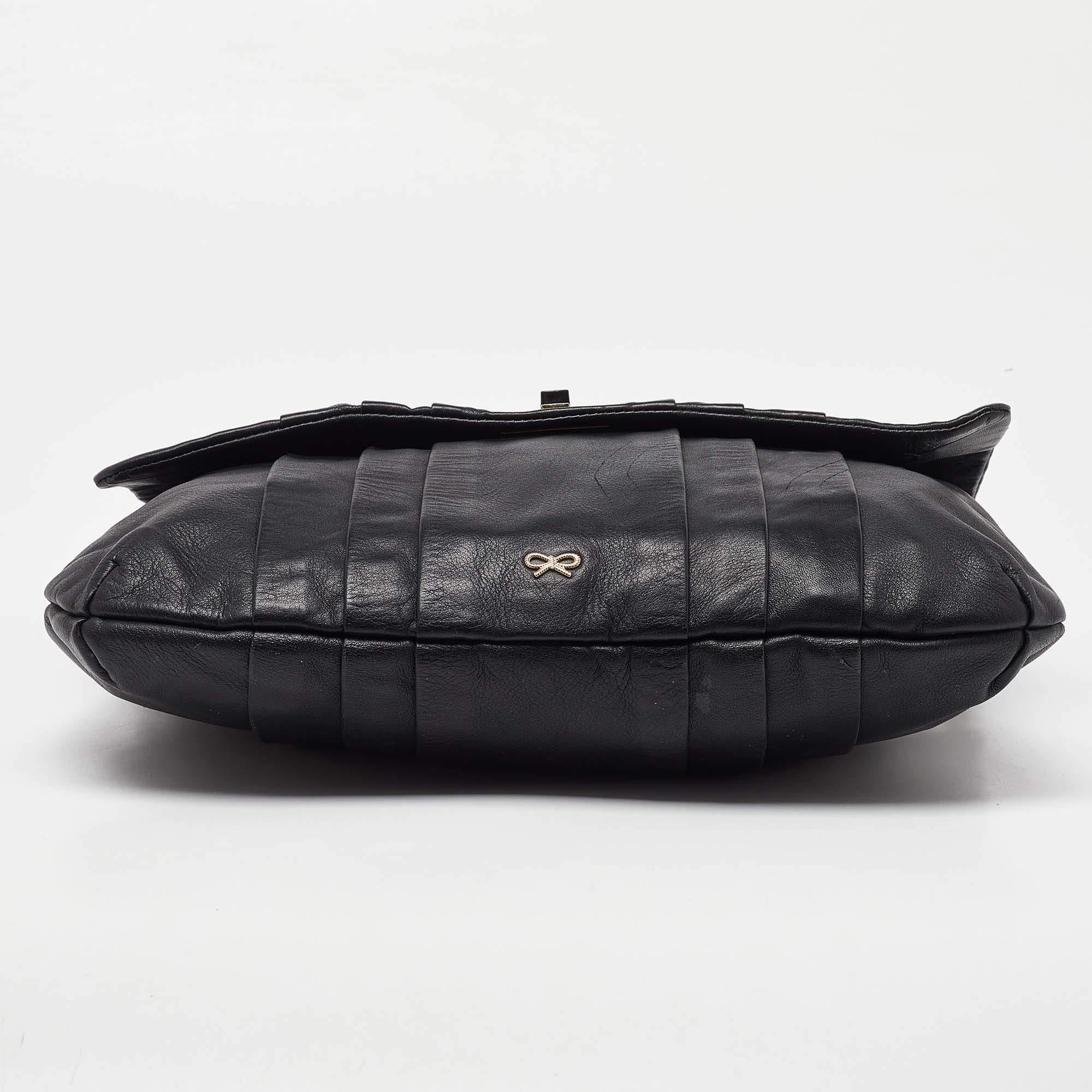 Anya Hindmarch Black Leather Flap Hobo For Sale 4