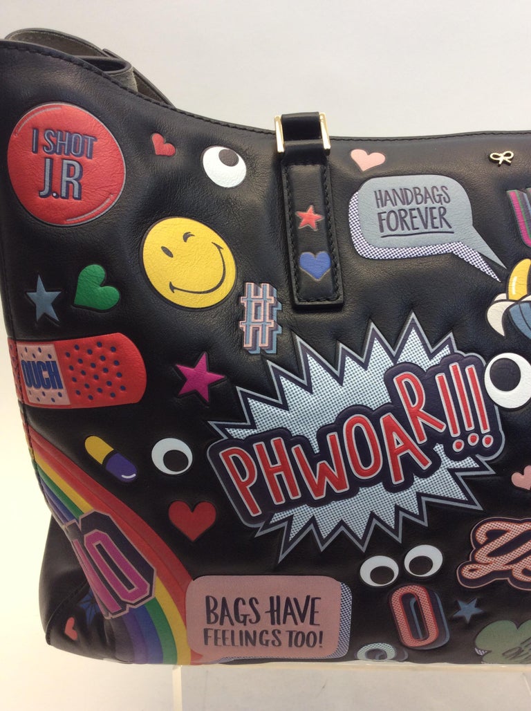 Anya Hindmarch Black Leather Sticker Tote NWT For Sale at 1stDibs