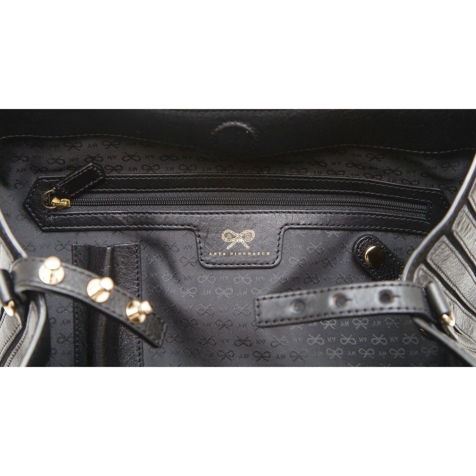 ANYA HINDMARCH Shoulder Bag Black Leather Suede BELVEDERE Hobo Gold Canvas Strap For Sale 4