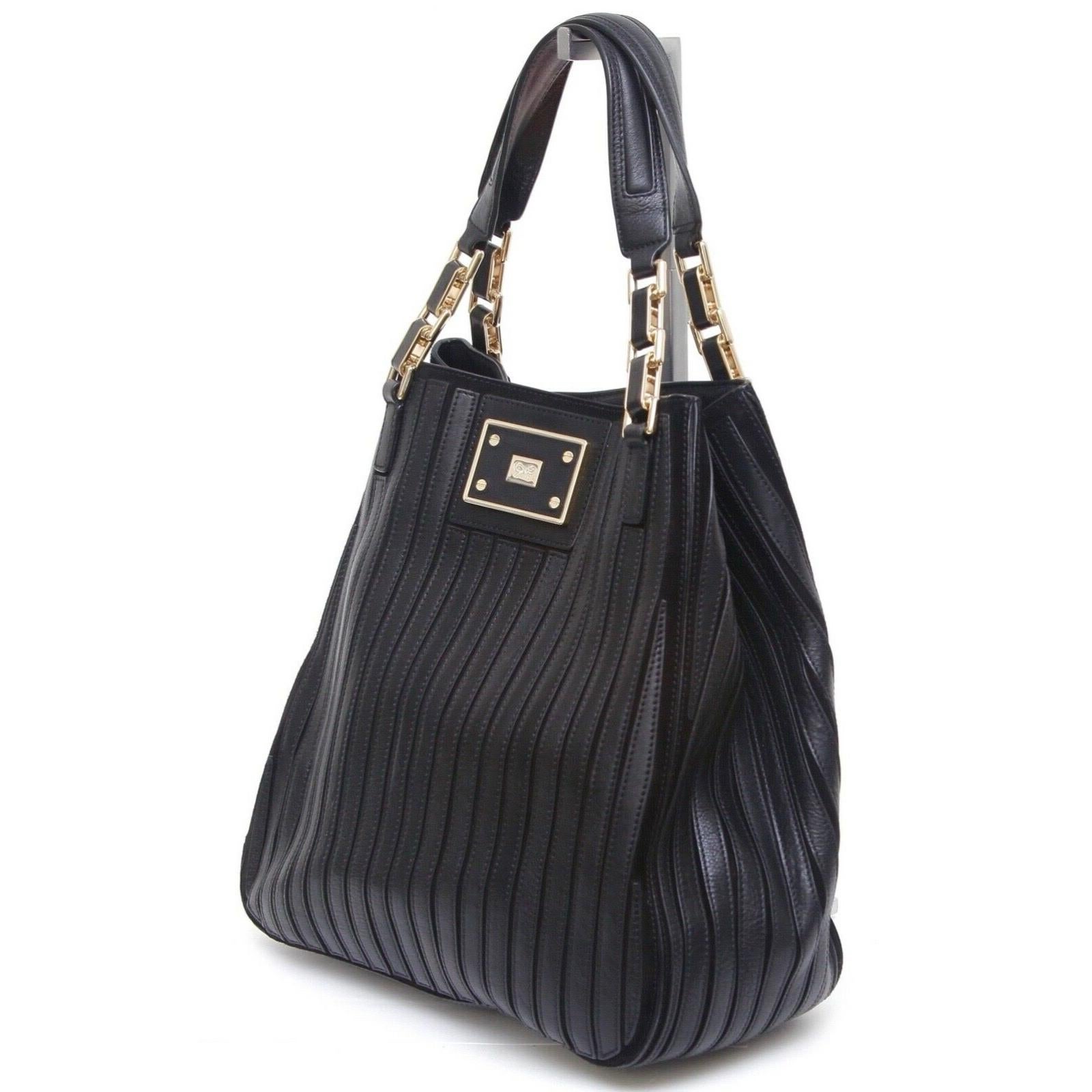 ANYA HINDMARCH Sac à bandoulière en cuir noir et en daim BELVEDERE Hobo Gold Canvas Strap Excellent état - En vente à Hollywood, FL