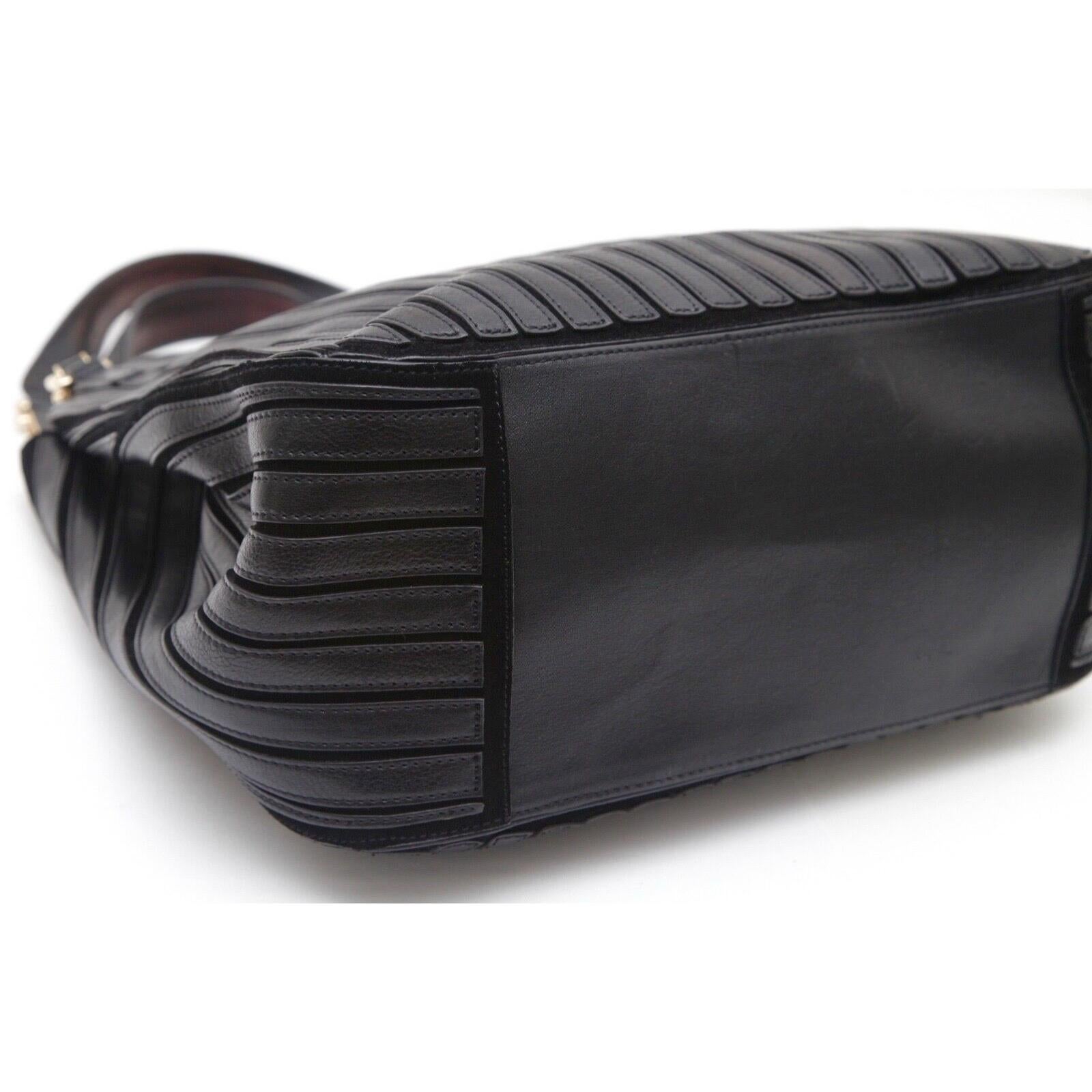 Women's ANYA HINDMARCH Shoulder Bag Black Leather Suede BELVEDERE Hobo Gold Canvas Strap For Sale