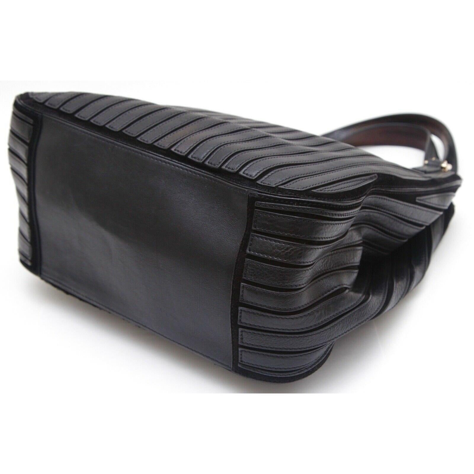 ANYA HINDMARCH Shoulder Bag Black Leather Suede BELVEDERE Hobo Gold Canvas Strap For Sale 2