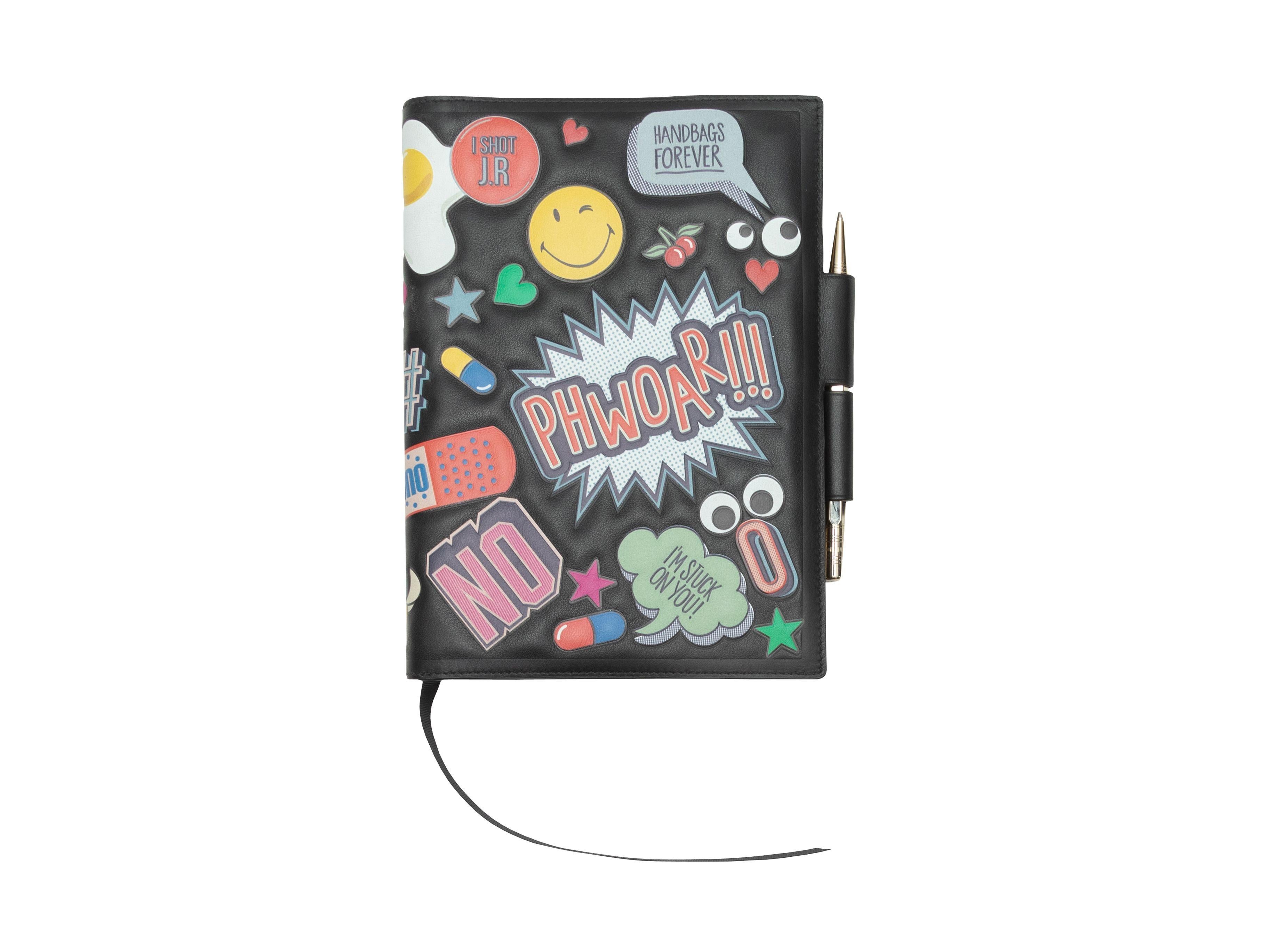 Women's Anya Hindmarch Black & Multicolor Sticker Print Leather Journal