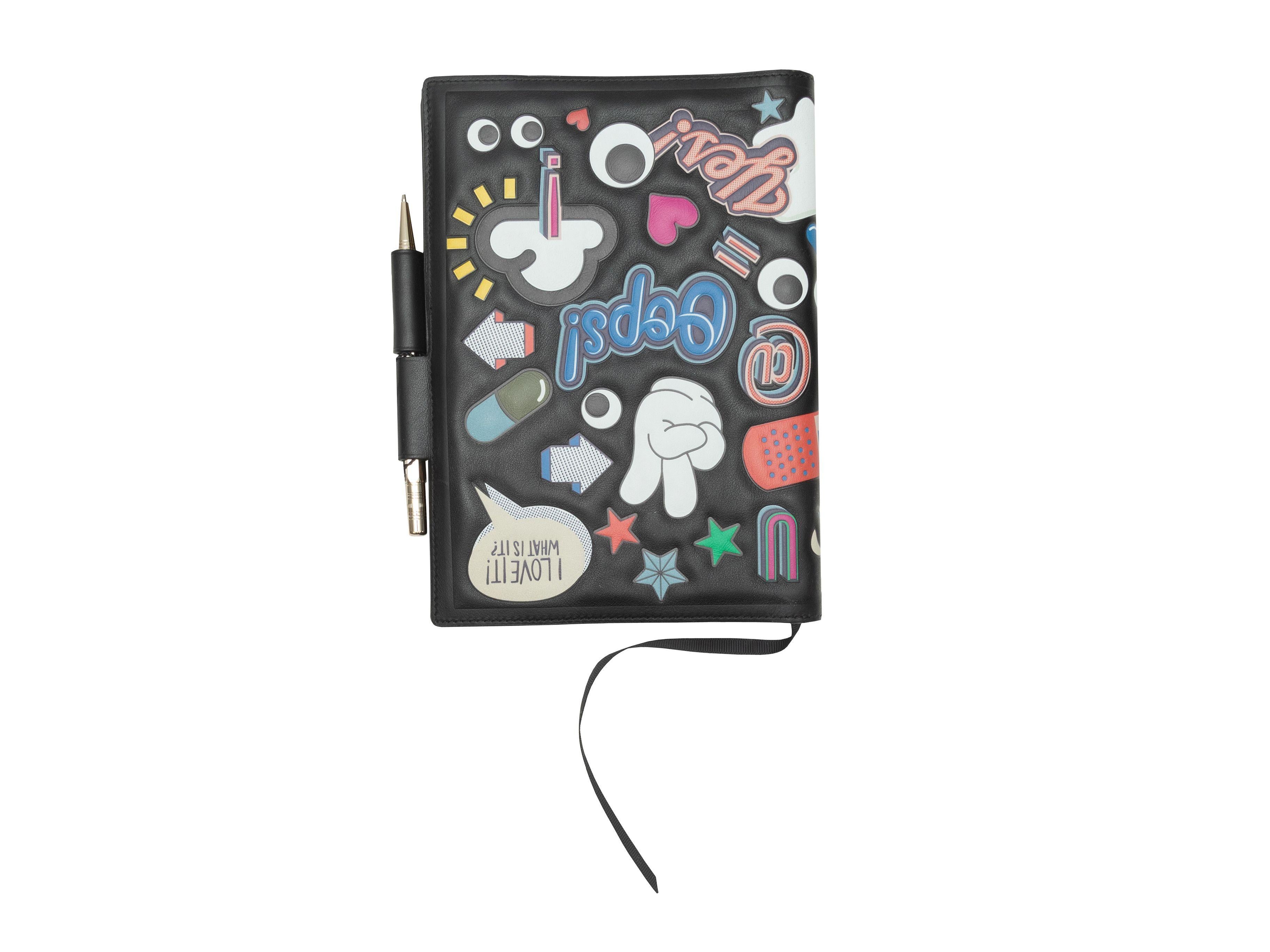 Anya Hindmarch Black & Multicolor Sticker Print Leather Journal 1