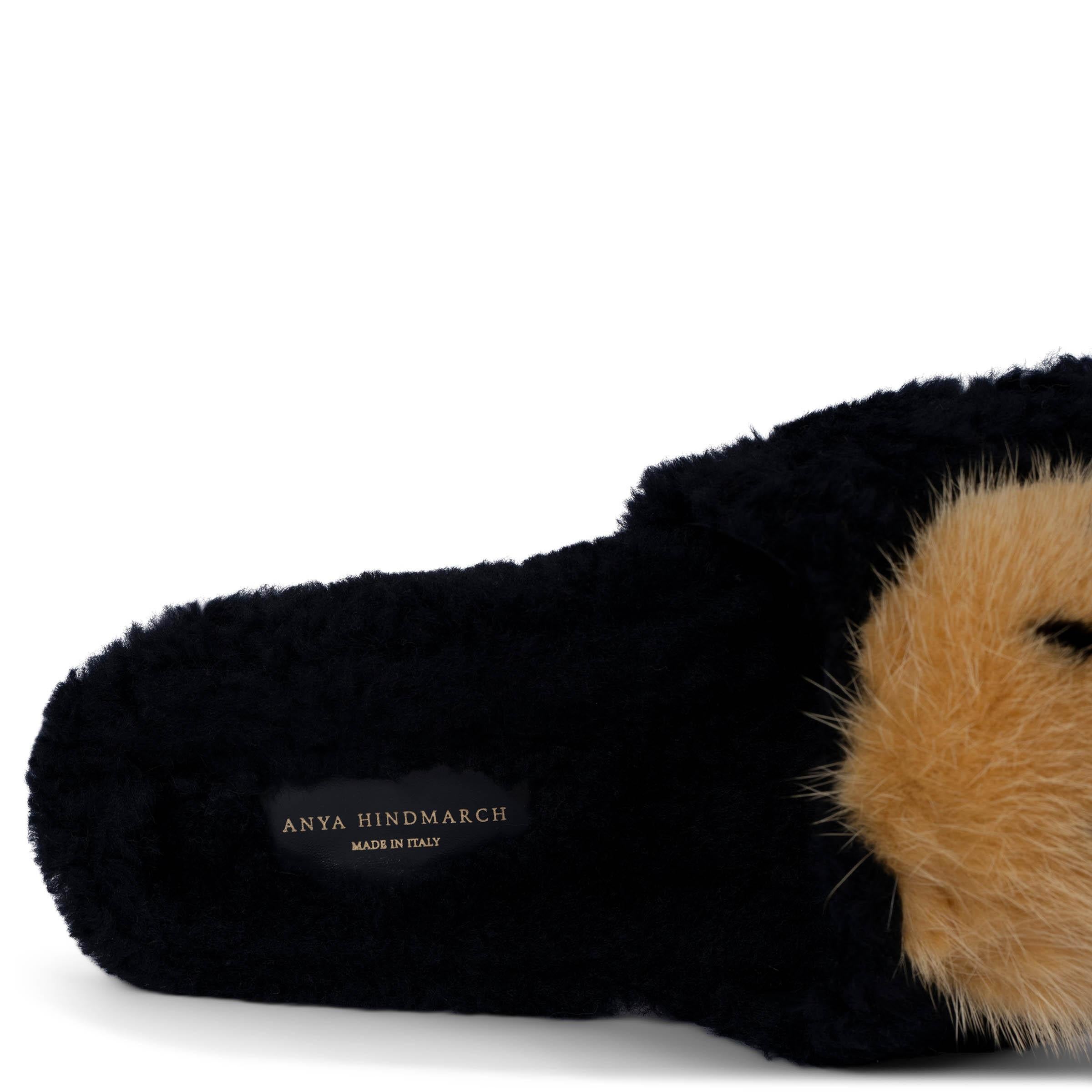 ANYA HINDMARCH Sandales noires SMILEY SHEARLING & FUR 39 en vente 2
