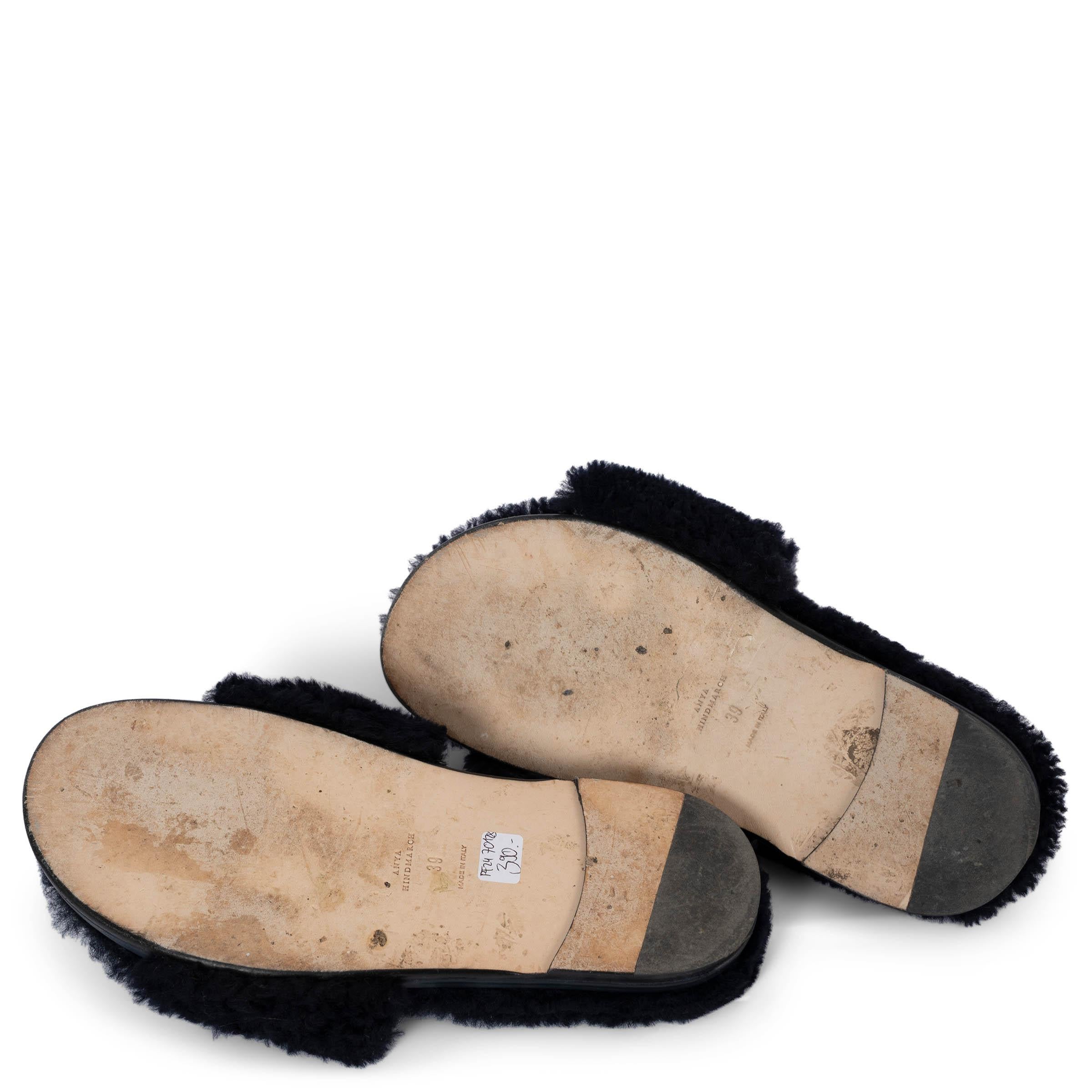 ANYA HINDMARCH Sandales noires SMILEY SHEARLING & FUR 39 en vente 3