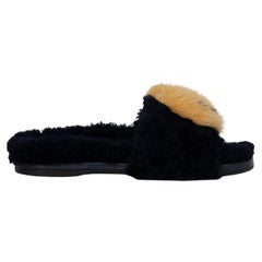 ANYA HINDMARCH black SMILEY SHEARLING & FUR Sandals Shoes 39