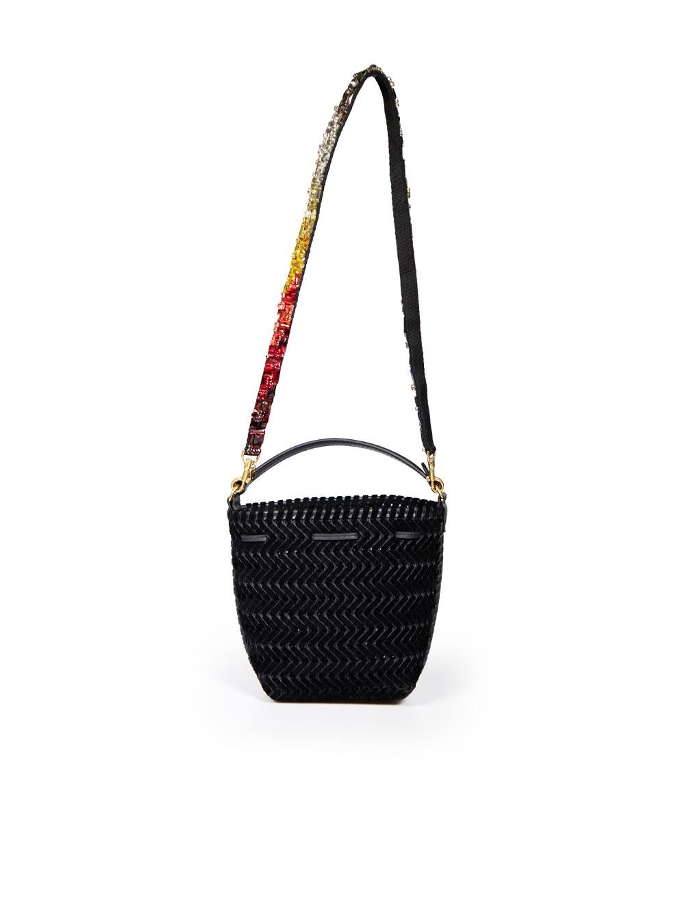 Anya Hindmarch Black Velvet Gemstone Strap Woven Bag In Good Condition For Sale In London, GB