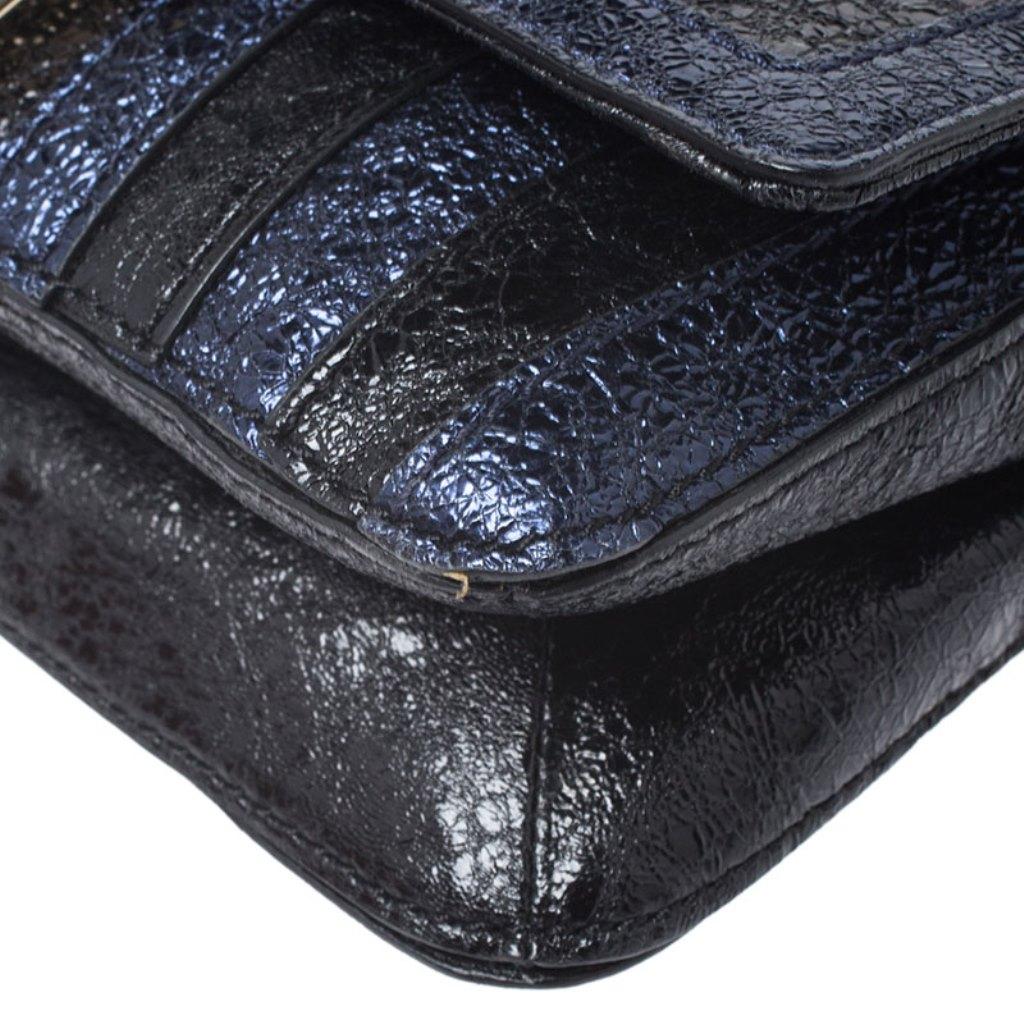 Anya Hindmarch Blue/Black Textured Stripe Leather Flap Crossbody Bag 3