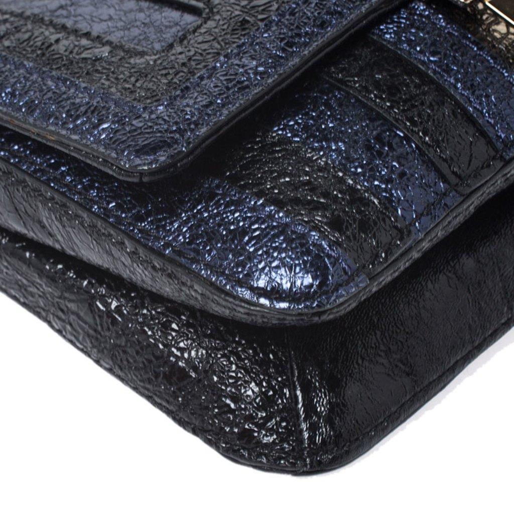 Anya Hindmarch Blue/Black Textured Stripe Leather Flap Crossbody Bag 4
