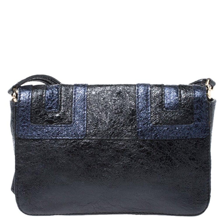 Anya Hindmarch Blue/Black Textured Stripe Leather Flap Crossbody Bag at ...