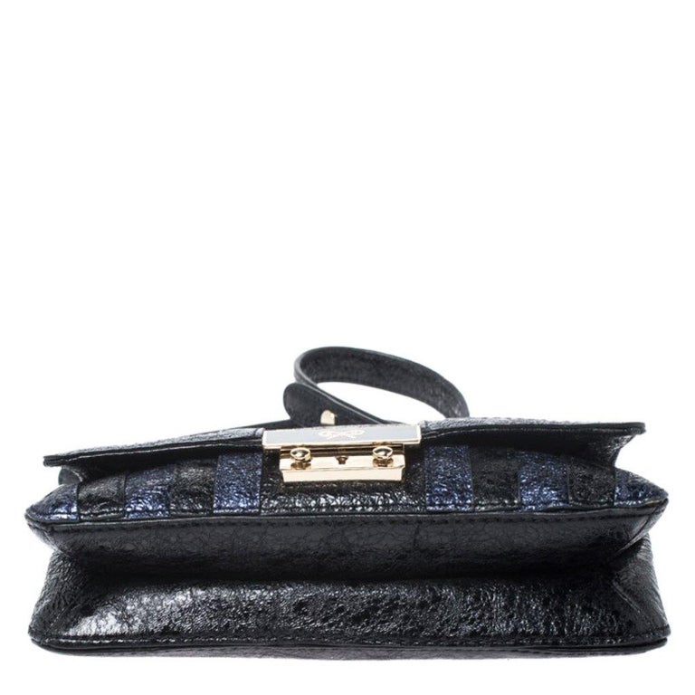 Anya Hindmarch Blue/Black Textured Stripe Leather Flap Crossbody Bag at ...
