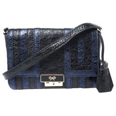 Anya Hindmarch Blue/Black Textured Stripe Leather Flap Crossbody Bag
