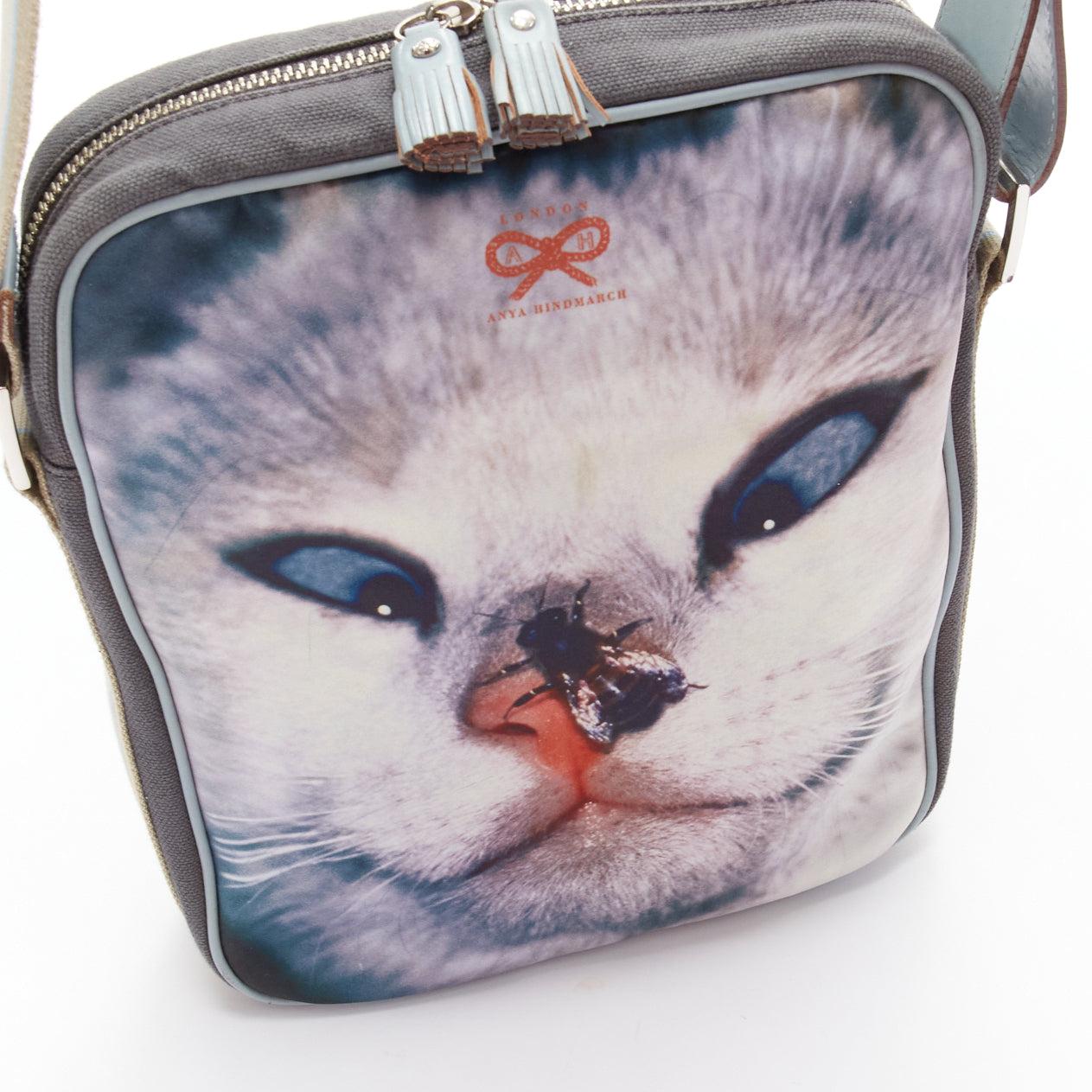 ANYA HINDMARCH blue cross eyed cat fly crossbody messenger bag 4