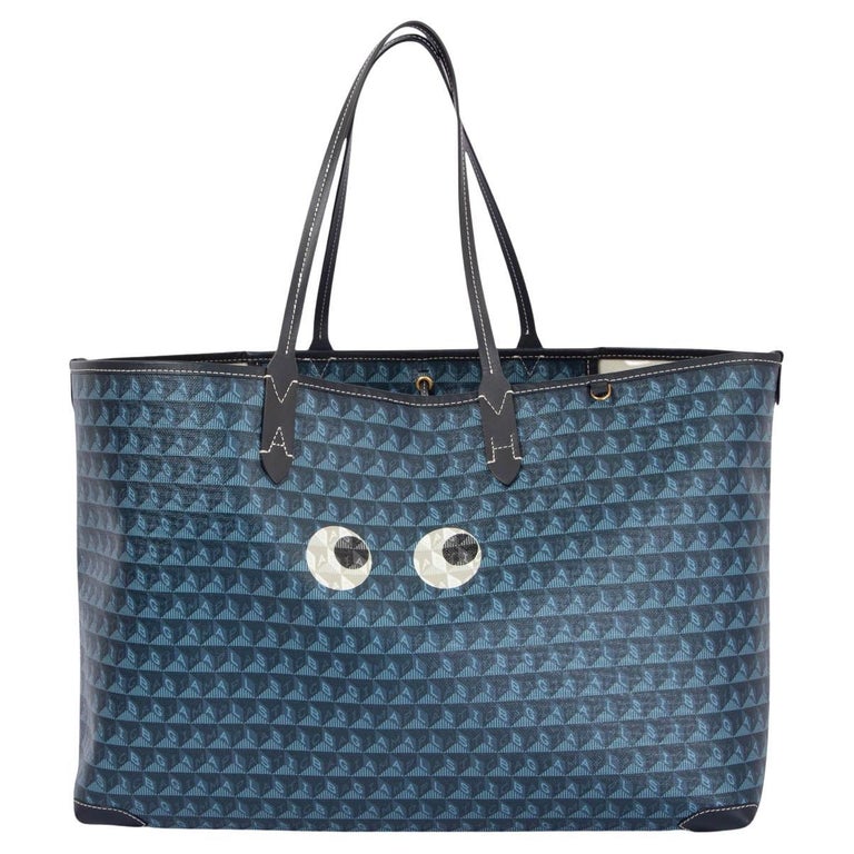 ANYA HINDMARCH blue I'M A PLASTIC BAG EYES Shopping Tote Bag For Sale