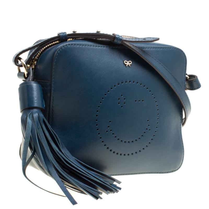 Anya Hindmarch Blue Leather Smiley Crossbody Bag 3