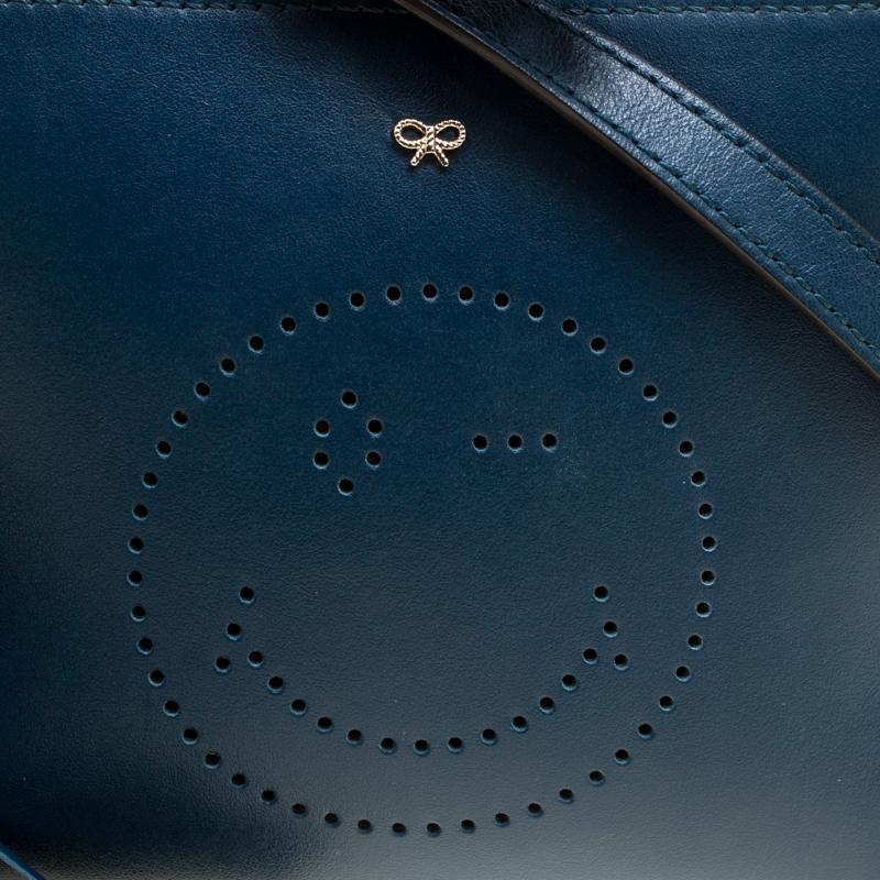 Anya Hindmarch Blue Leather Smiley Crossbody Bag 2