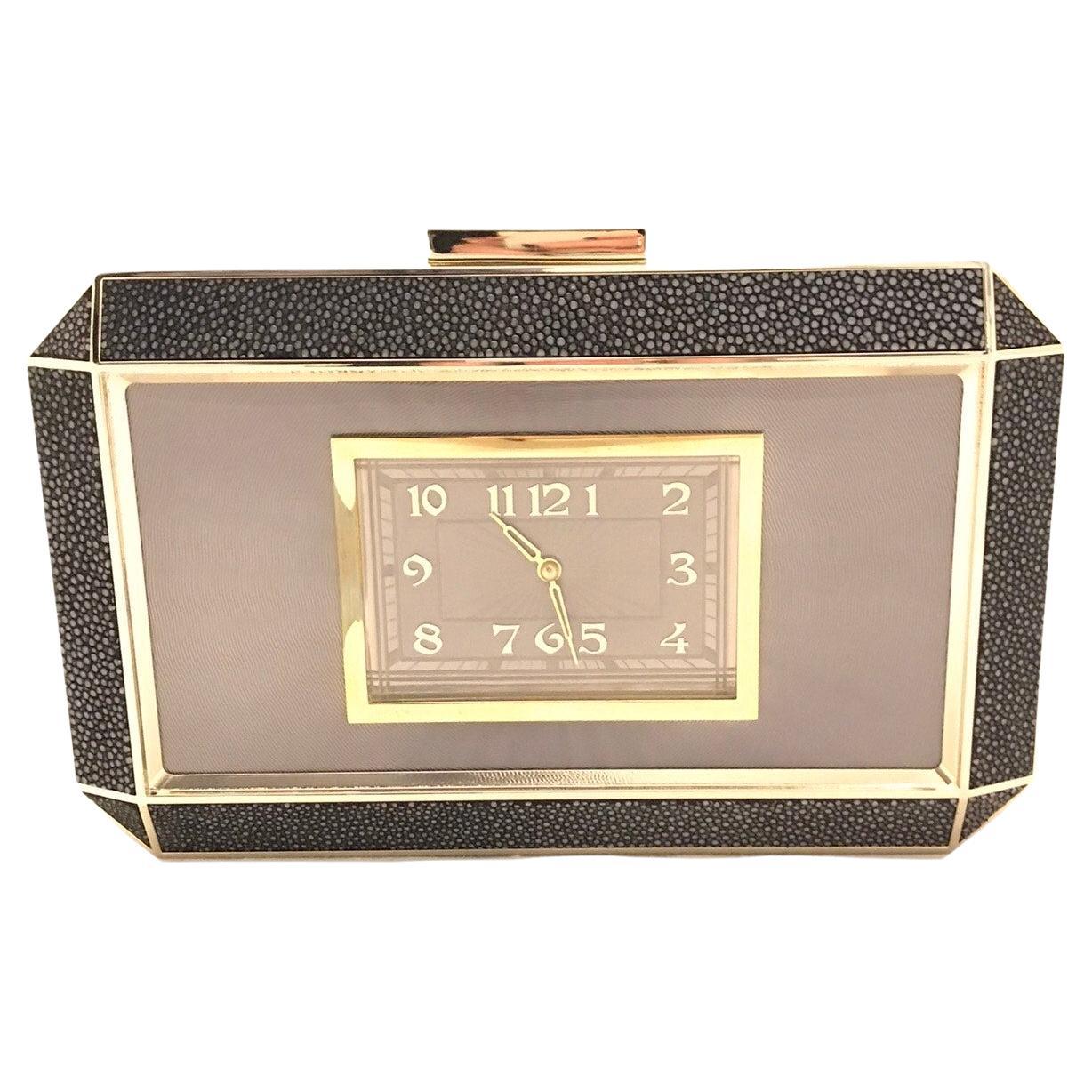 Anya Hindmarch Bluebell Guilloche & Stingray Duke Clock Clutch For Sale