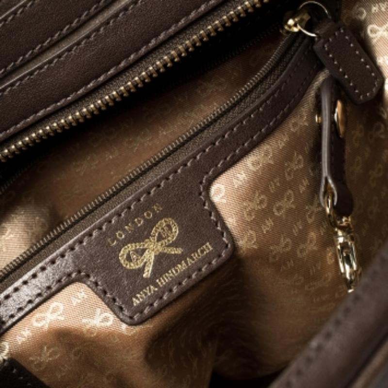 Anya Hindmarch Brown/Grey Leather And Suede Bowling Bag For Sale 2