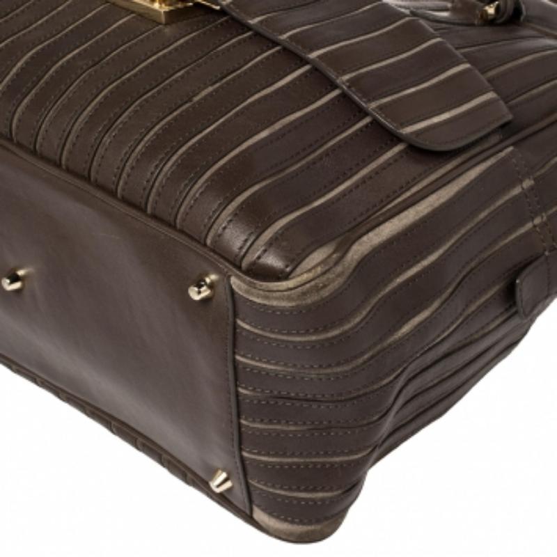 Anya Hindmarch Brown/Grey Leather And Suede Bowling Bag For Sale 4