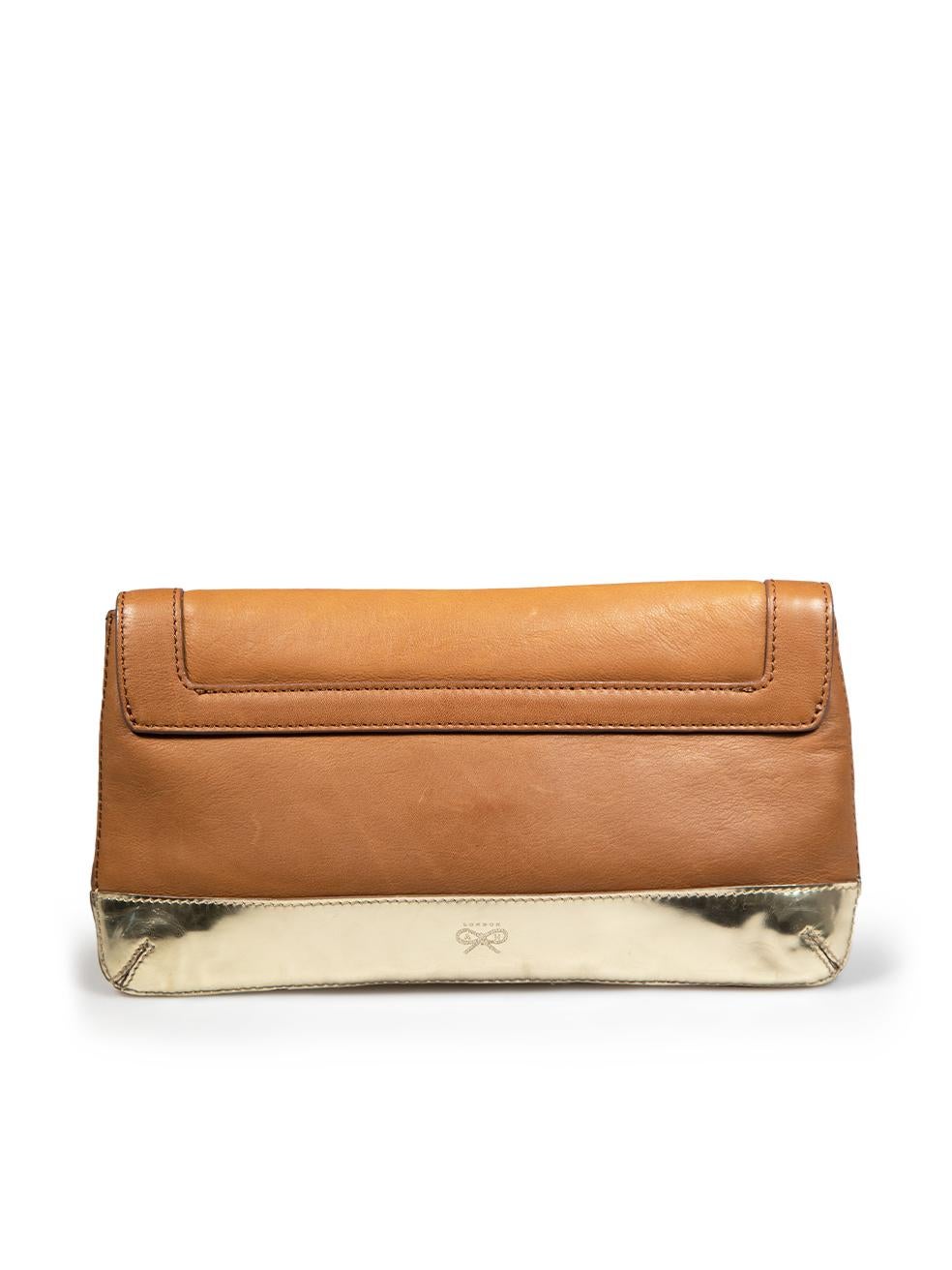 Anya Hindmarch Brown Leather Gold Hardware Clutch In Excellent Condition For Sale In London, GB