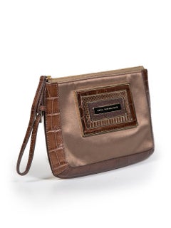 Anya Hindmarch Brown Satin Crocodile Trim Clutch