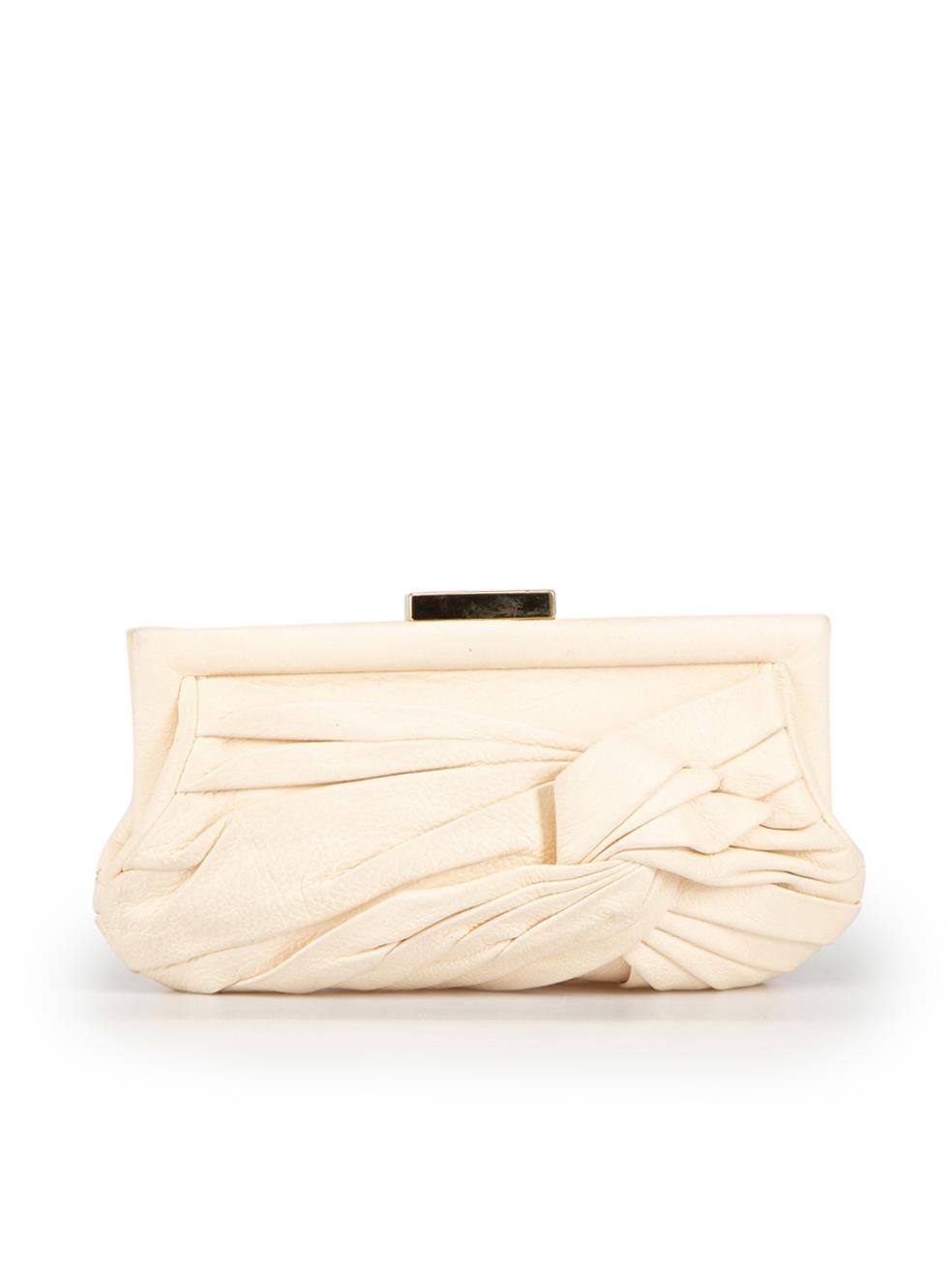 Anya Hindmarch Cream Leather Knot Frame Clutch In Good Condition For Sale In London, GB