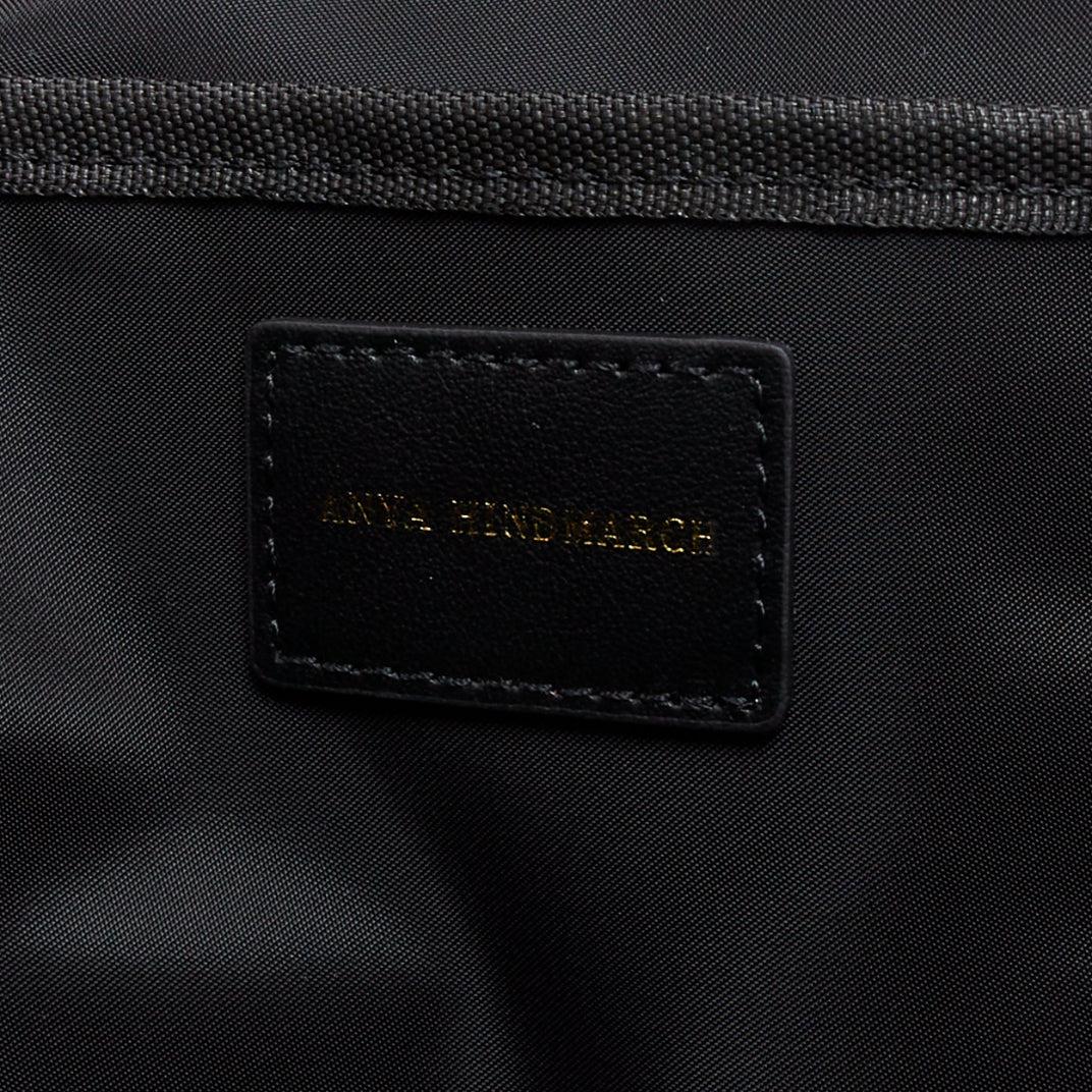 ANYA HINDMARCH Cycling black leather trim multi pocket shell backpack bag For Sale 5