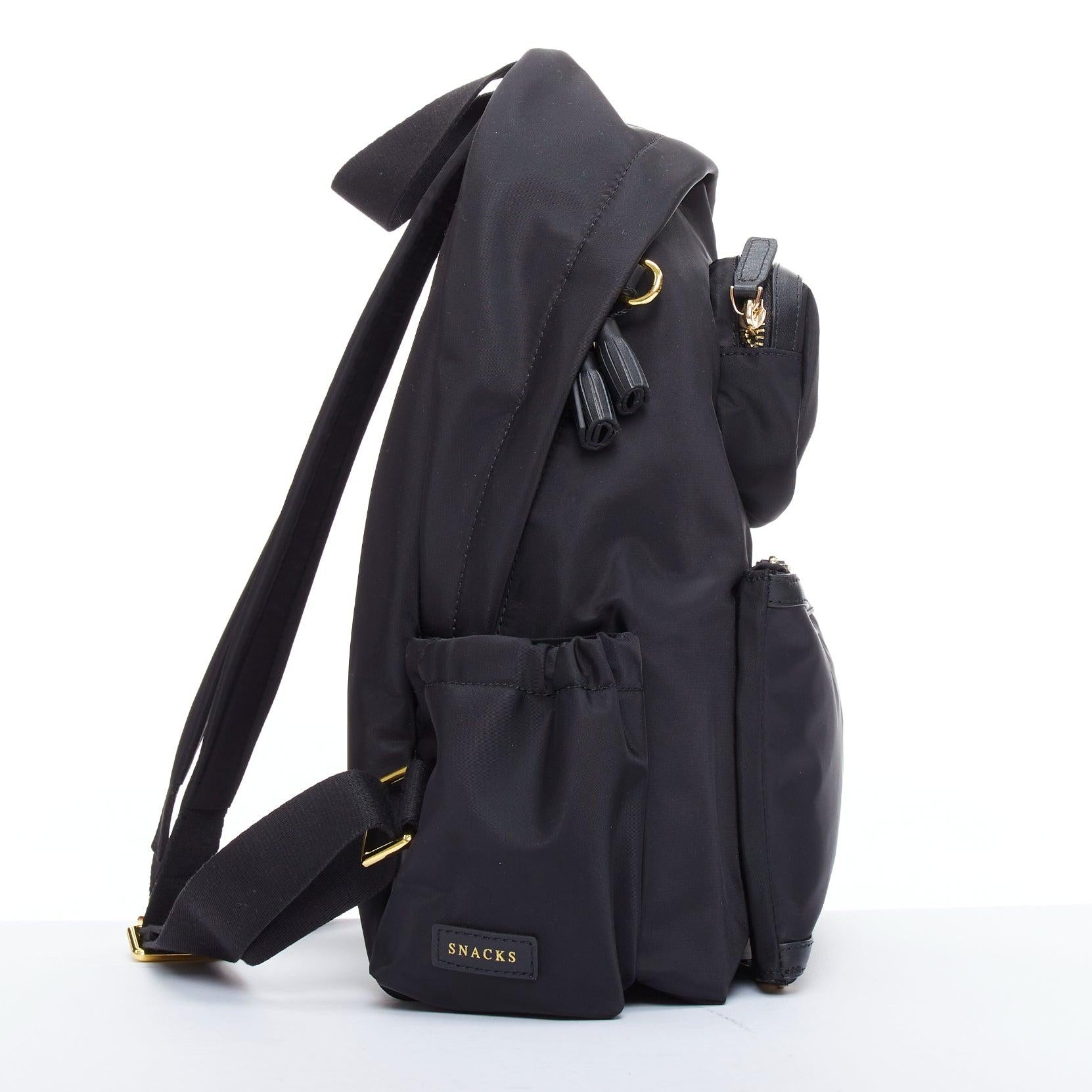 Black ANYA HINDMARCH Cycling black leather trim multi pocket shell backpack bag For Sale
