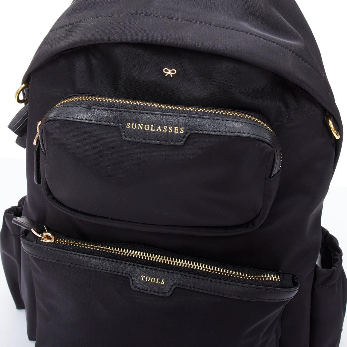 ANYA HINDMARCH Cycling black leather trim multi pocket shell backpack bag For Sale 2