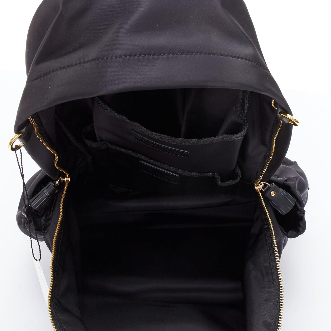 ANYA HINDMARCH Cycling black leather trim multi pocket shell backpack bag For Sale 3