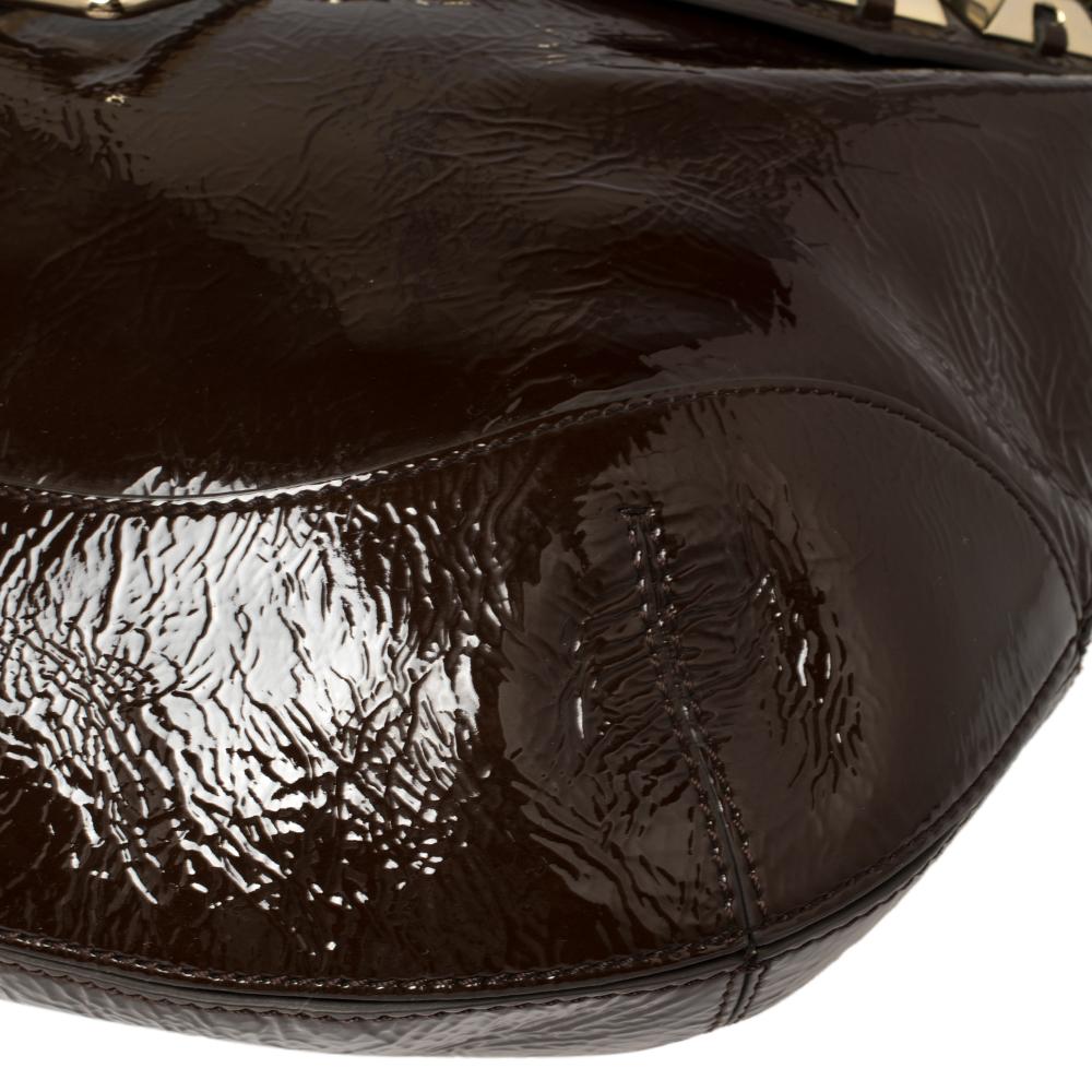 Women's Anya Hindmarch Dark Brown Patent Leather Studded Hobo For Sale