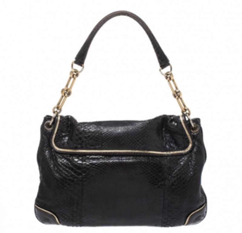 Anya Hindmarch Sac à bandoulière en cuir de python marron foncé en vente 3