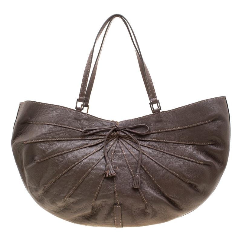 Anya Hindmarch Dark Grey Bow Tassel Leather Hobo