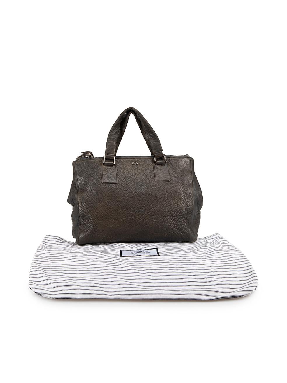 Anya Hindmarch Dark Grey Leather Textured Handbag For Sale 3