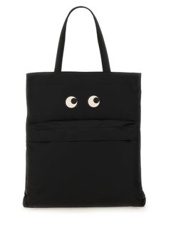 Borsa tote con ricamo a forma di occhi di Anya Hindmarch — Nera