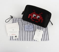 ANYA HINDMARCH F/W 2016 "Space Invasion" Black Red Embellished Cosmetic Bag NWT