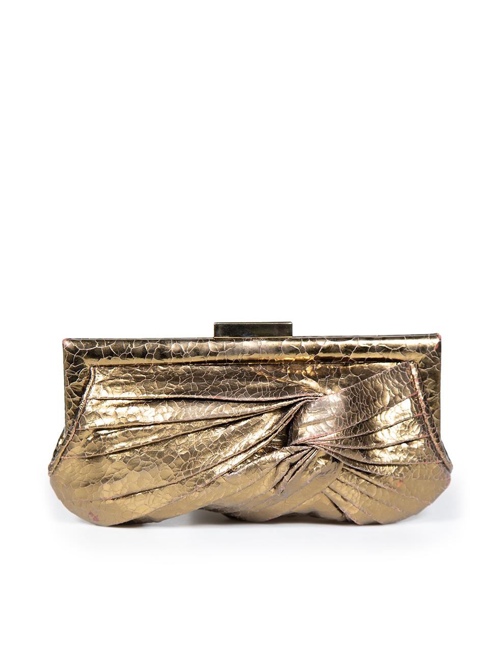Anya Hindmarch Gold Cracked Leather Knot Clutch In Good Condition For Sale In London, GB