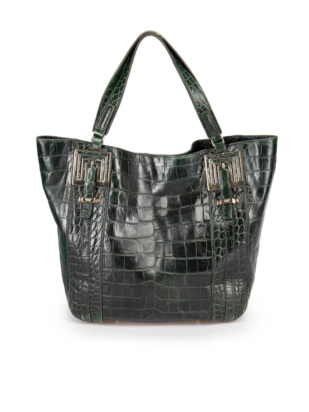 Anya Hindmarch Green Leather Croc Embossed Tote In Good Condition In London, GB